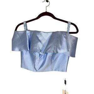 Nox Anabel Top S Blue Satin Glam Chic Classic Coastal Feminine Coquette